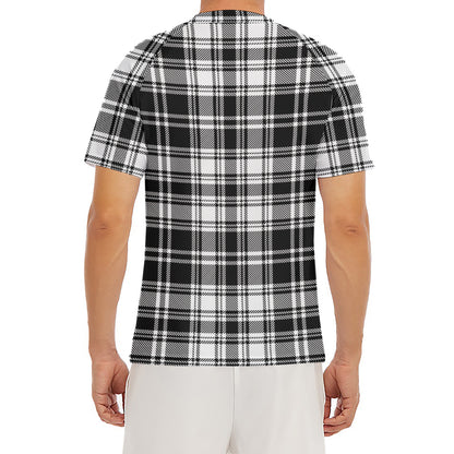 Black And White Plaid Pattern Print Men's Short Sleeve Rash Guard