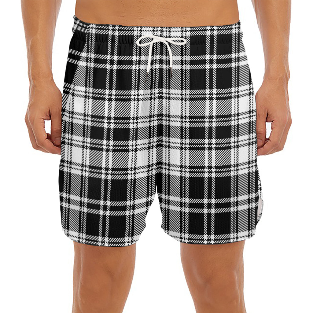 Black And White Plaid Pattern Print Men's Split Running Shorts