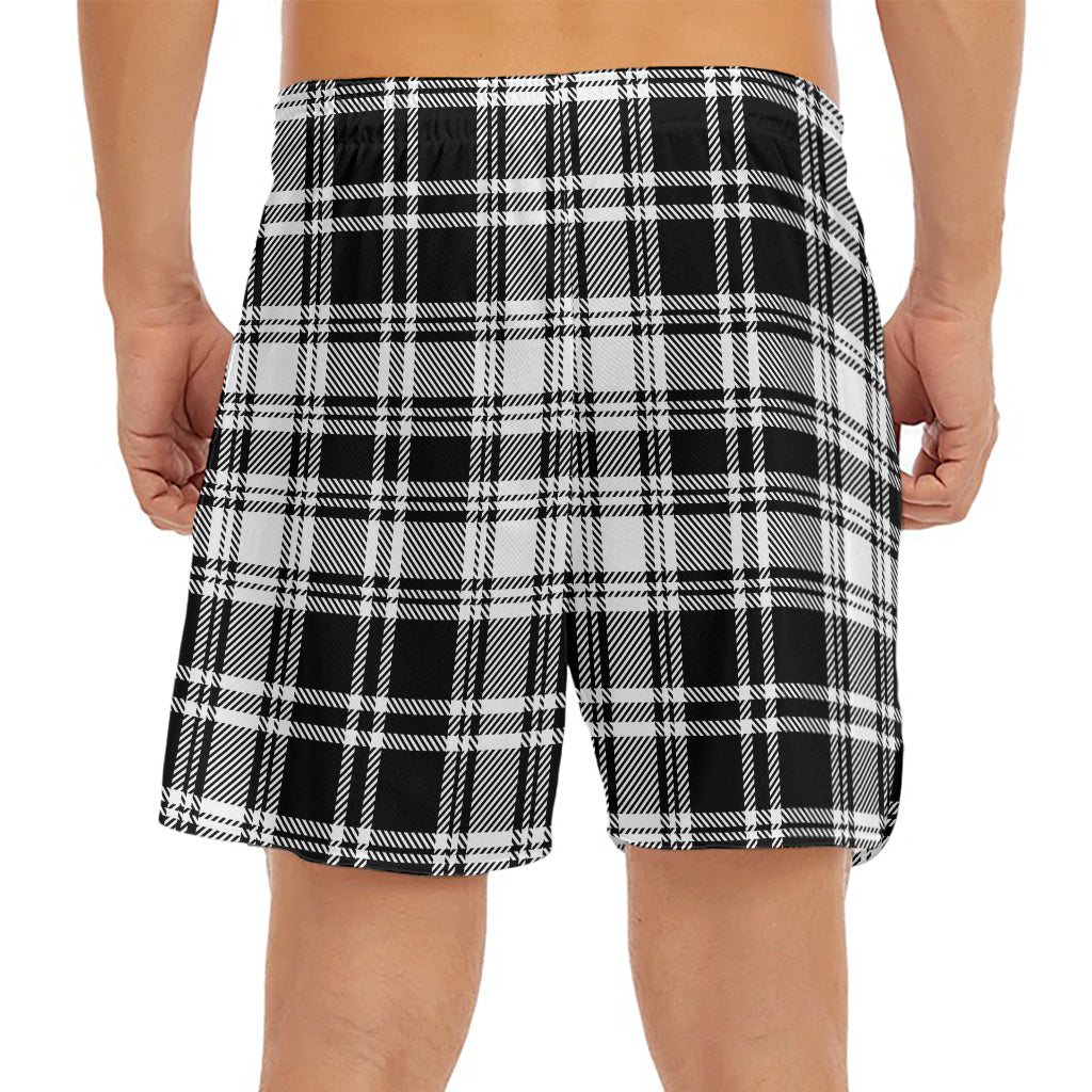 Black And White Plaid Pattern Print Men's Split Running Shorts