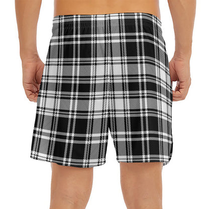 Black And White Plaid Pattern Print Men's Split Running Shorts