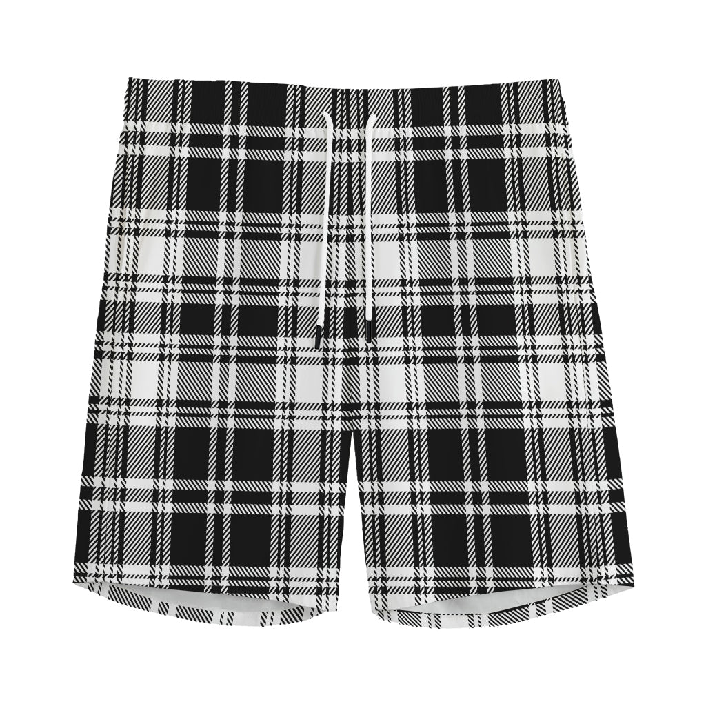 Black And White Plaid Pattern Print Men's Sports Shorts