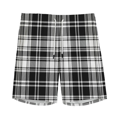 Black And White Plaid Pattern Print Men's Sports Shorts