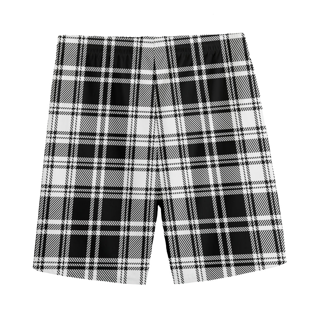 Black And White Plaid Pattern Print Men's Sports Shorts
