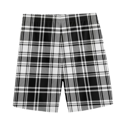 Black And White Plaid Pattern Print Men's Sports Shorts