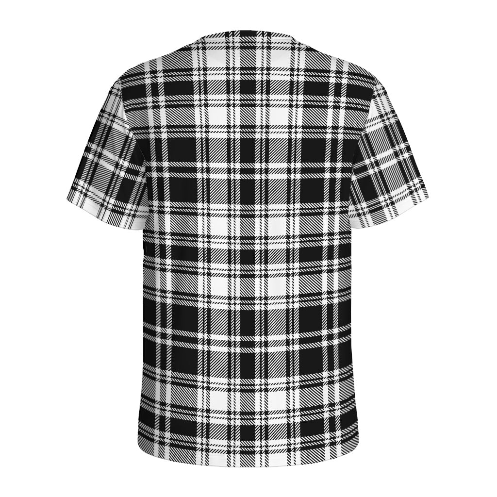 Black And White Plaid Pattern Print Men's Sports T-Shirt