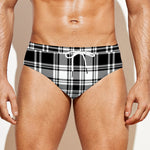 Black And White Plaid Pattern Print Men's Swim Briefs