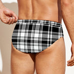 Black And White Plaid Pattern Print Men's Swim Briefs