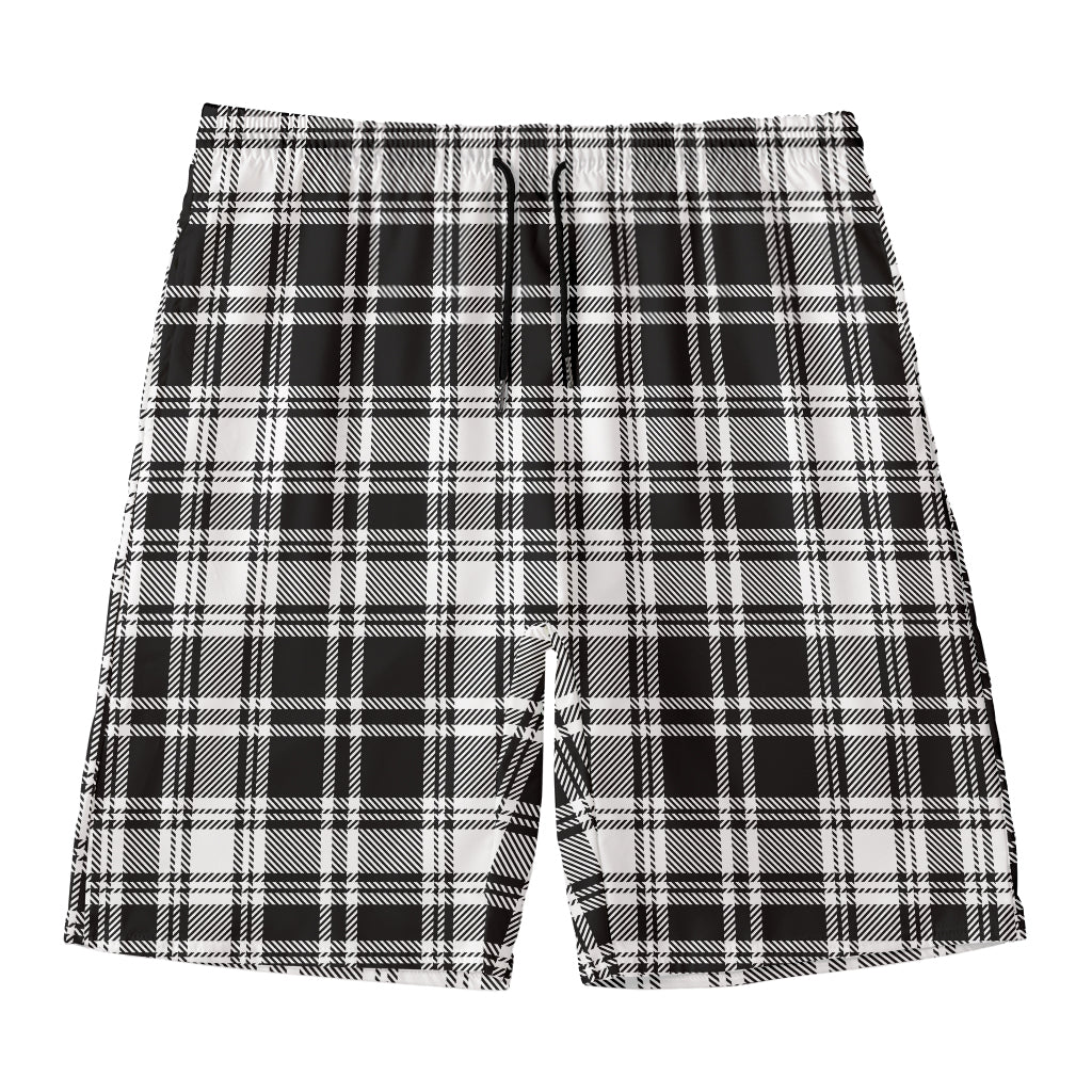 Black And White Plaid Pattern Print Men's Swim Trunks