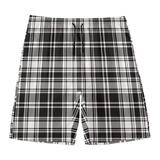 Black And White Plaid Pattern Print Men's Swim Trunks