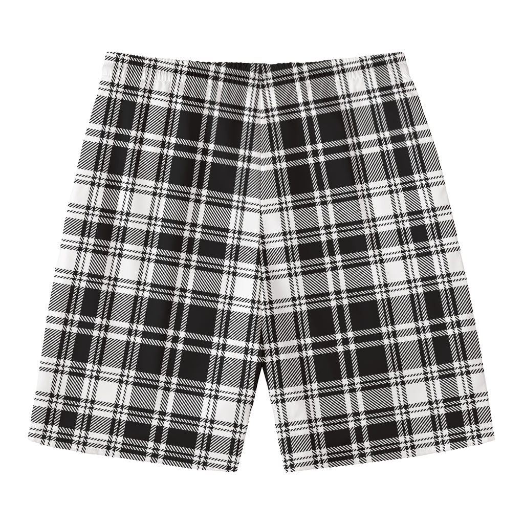 Black And White Plaid Pattern Print Men's Swim Trunks