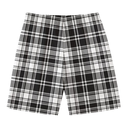 Black And White Plaid Pattern Print Men's Swim Trunks