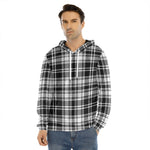 Black And White Plaid Pattern Print Men's Velvet Pullover Hoodie
