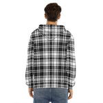Black And White Plaid Pattern Print Men's Velvet Pullover Hoodie
