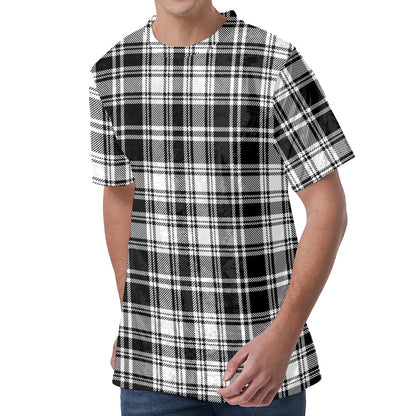Black And White Plaid Pattern Print Men's Velvet T-Shirt