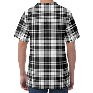 Black And White Plaid Pattern Print Men's Velvet T-Shirt