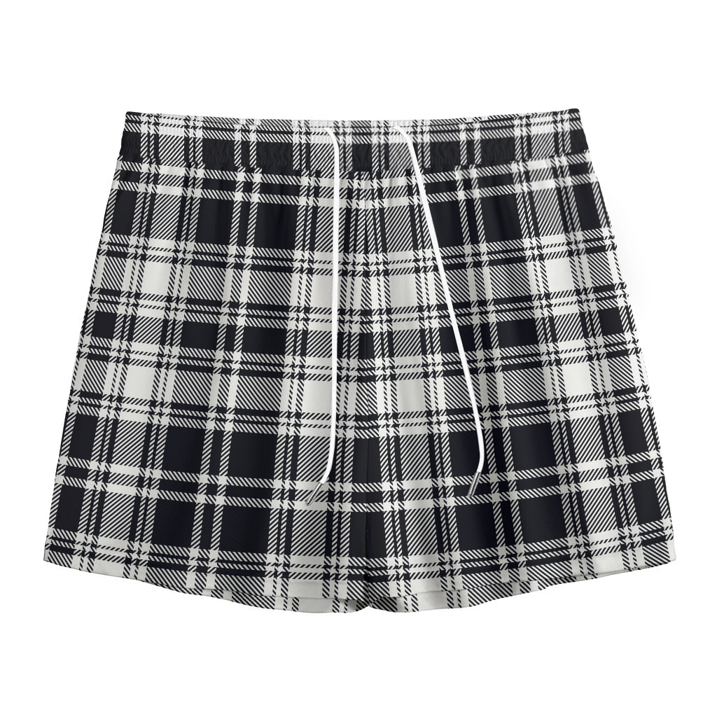 Black And White Plaid Pattern Print Mesh Shorts