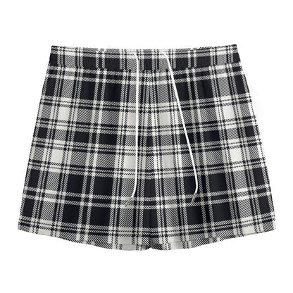 Black And White Plaid Pattern Print Mesh Shorts