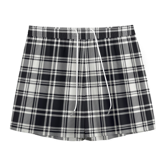 Black And White Plaid Pattern Print Mesh Shorts