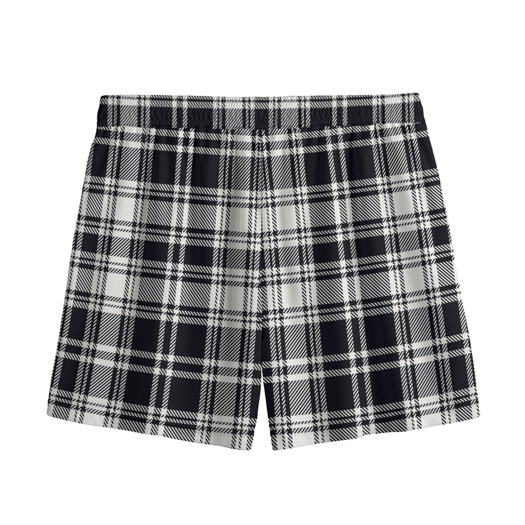 Black And White Plaid Pattern Print Mesh Shorts