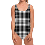 Black And White Plaid Pattern Print One Piece Swimsuit