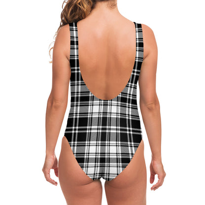 Black And White Plaid Pattern Print One Piece Swimsuit