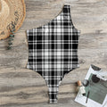 Black And White Plaid Pattern Print One Shoulder Bodysuit