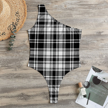 Black And White Plaid Pattern Print One Shoulder Bodysuit