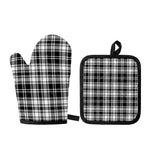 Black And White Plaid Pattern Print Oven Mitt And Pot Holder Set
