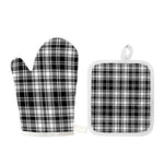 Black And White Plaid Pattern Print Oven Mitt And Pot Holder Set