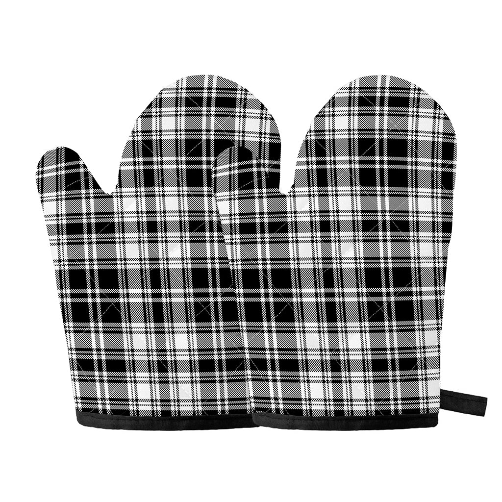 Black And White Plaid Pattern Print Oven Mitts