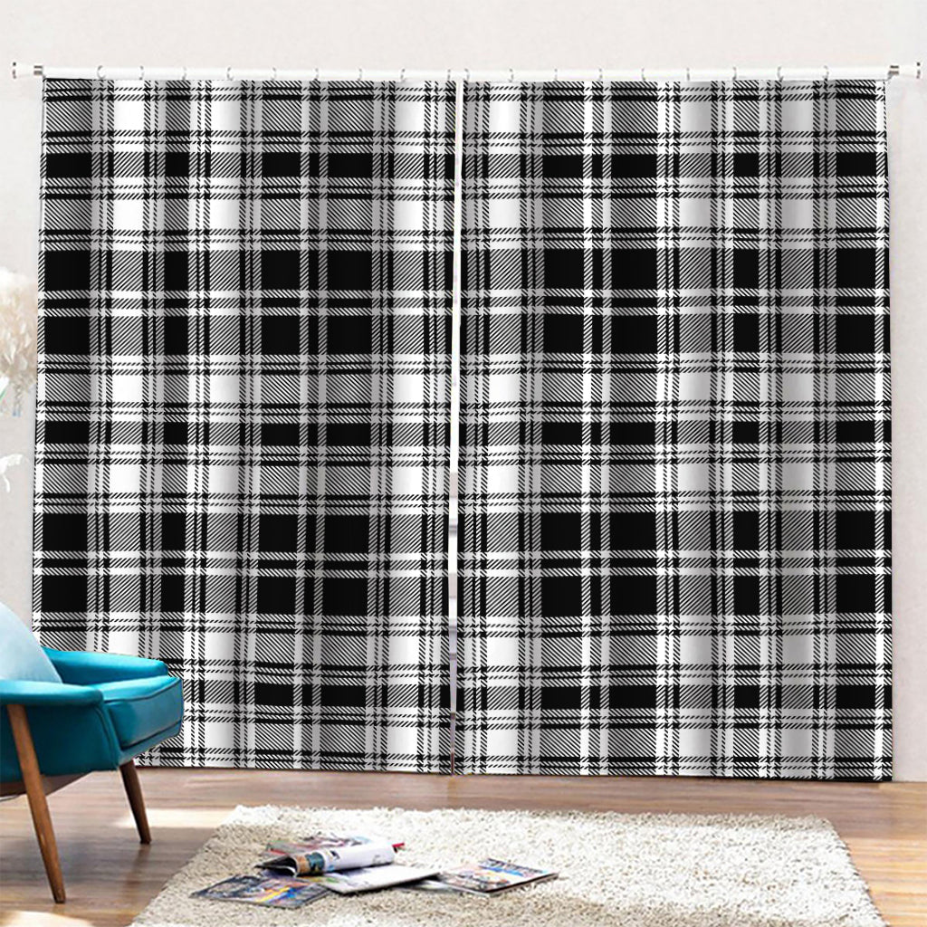 Black And White Plaid Pattern Print Pencil Pleat Curtains