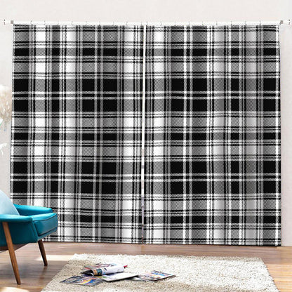 Black And White Plaid Pattern Print Pencil Pleat Curtains