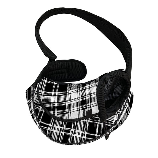 Black And White Plaid Pattern Print Pet Sling Carrier