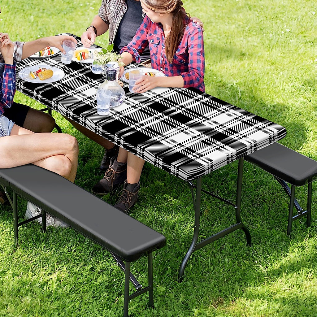 Black And White Plaid Pattern Print Picnic Table Cover