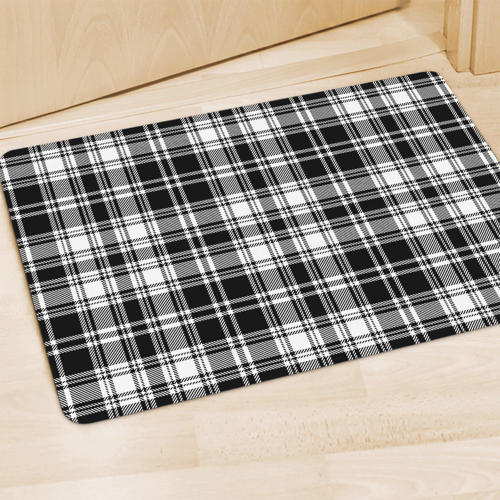 Black And White Plaid Pattern Print Polyester Doormat