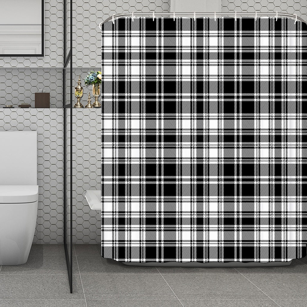 Black And White Plaid Pattern Print Polyester Shower Curtain