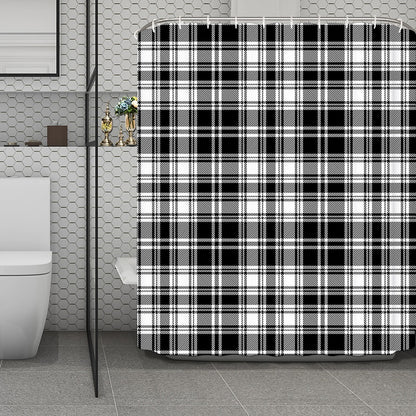Black And White Plaid Pattern Print Polyester Shower Curtain