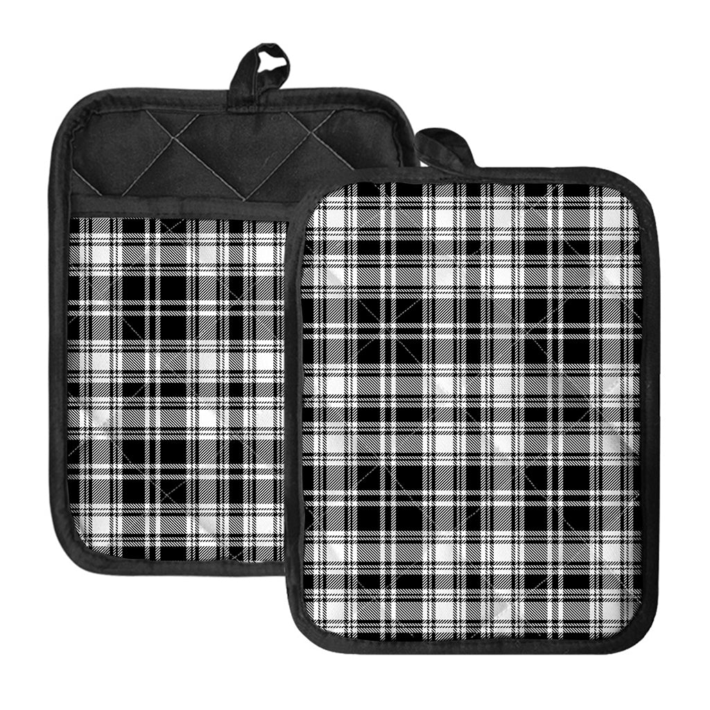 Black And White Plaid Pattern Print Pot Holders With Pocket