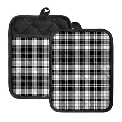 Black And White Plaid Pattern Print Pot Holders With Pocket