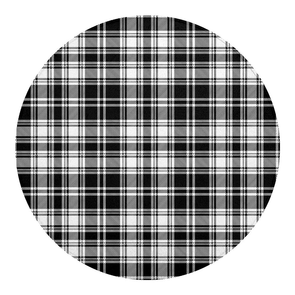 Black And White Plaid Pattern Print Round Blanket