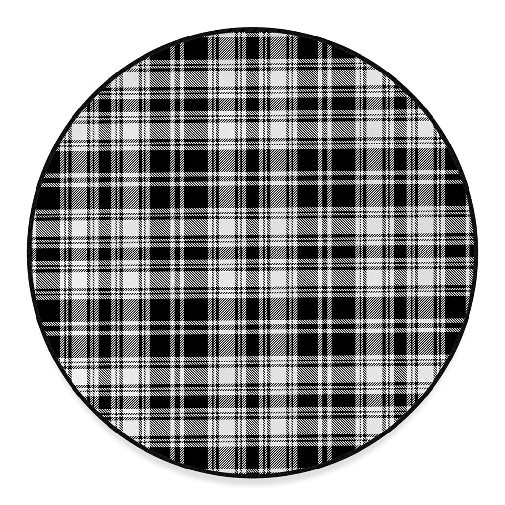 Black And White Plaid Pattern Print Round Floor Mat