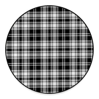 Black And White Plaid Pattern Print Round Floor Mat