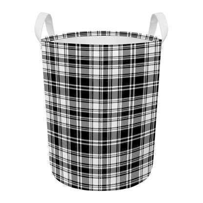 Black And White Plaid Pattern Print Round Laundry Basket