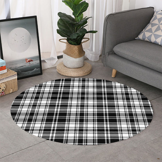 Black And White Plaid Pattern Print Round Rug