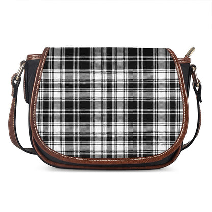 Black And White Plaid Pattern Print Saddle Bag
