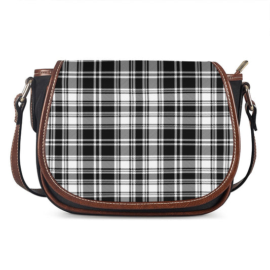 Black And White Plaid Pattern Print Saddle Bag