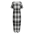 Black And White Plaid Pattern Print Short Sleeve Long Nightdress