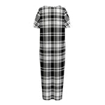 Black And White Plaid Pattern Print Short Sleeve Long Nightdress