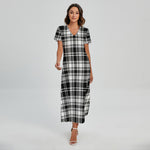 Black And White Plaid Pattern Print Short Sleeve Maxi Dress