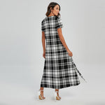 Black And White Plaid Pattern Print Short Sleeve Maxi Dress